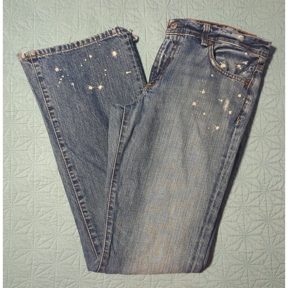 Ralph Lauren Polo Jean Co Kelly Bootcut Sz 8 32L Splatter Y2K Distressed Hem